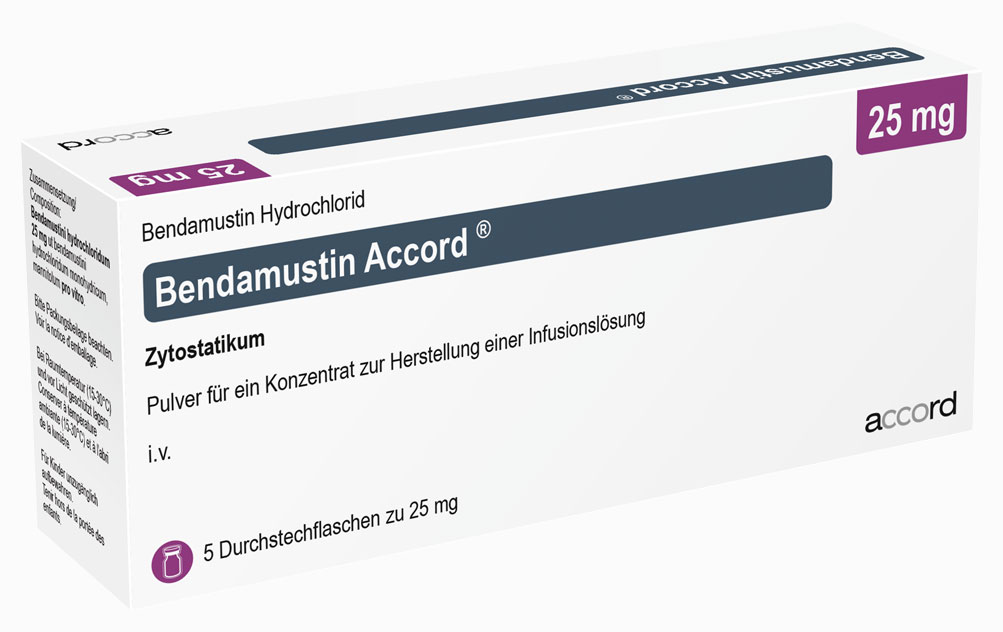 Packshot Bendamustin Accord® 25mg, 5 Durchstechflasche