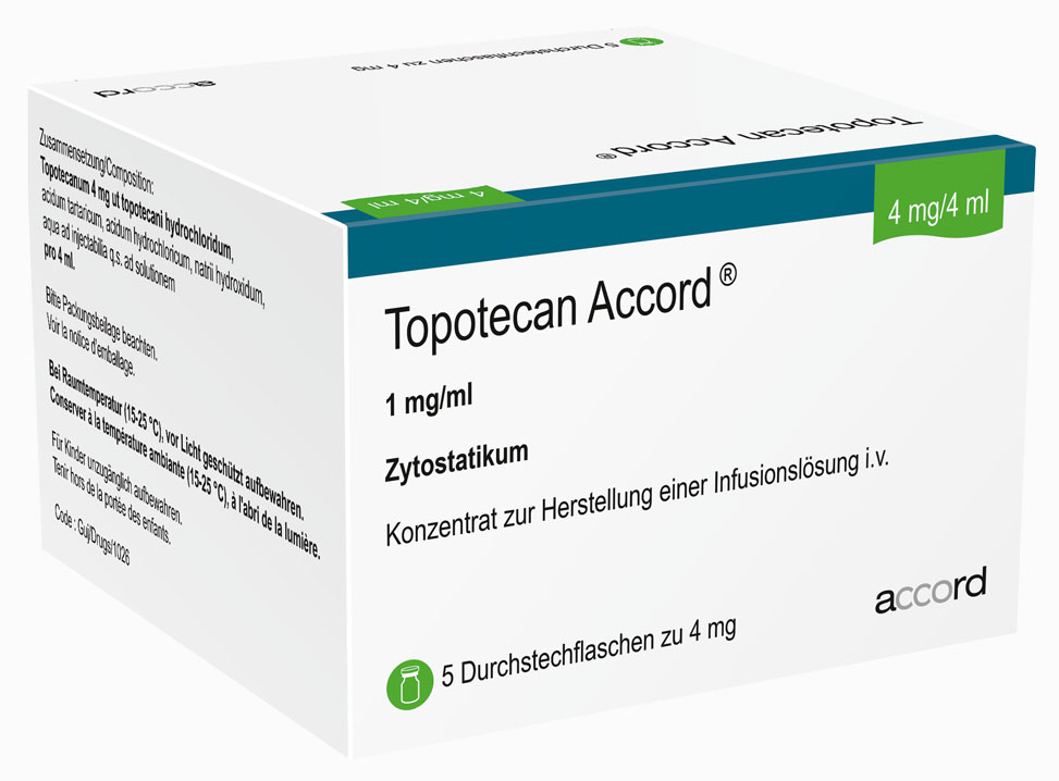 Packshot Topotecan Accord® 4 mg/4 ml, 5 Vials